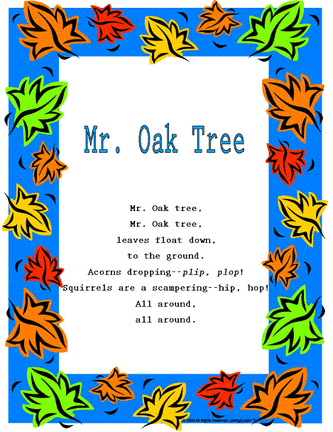 Fall Rhymes & Songs "Mr. Oak Tree" and Sing Along Learning Video